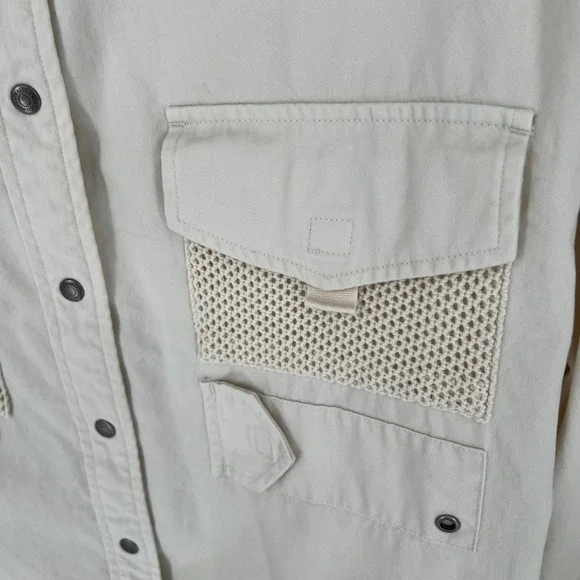 LAUREN Ralph Lauren Utility Shirt Women 2X Tan Cotton Twill Mesh Safari Pockets - Picture 6 of 15